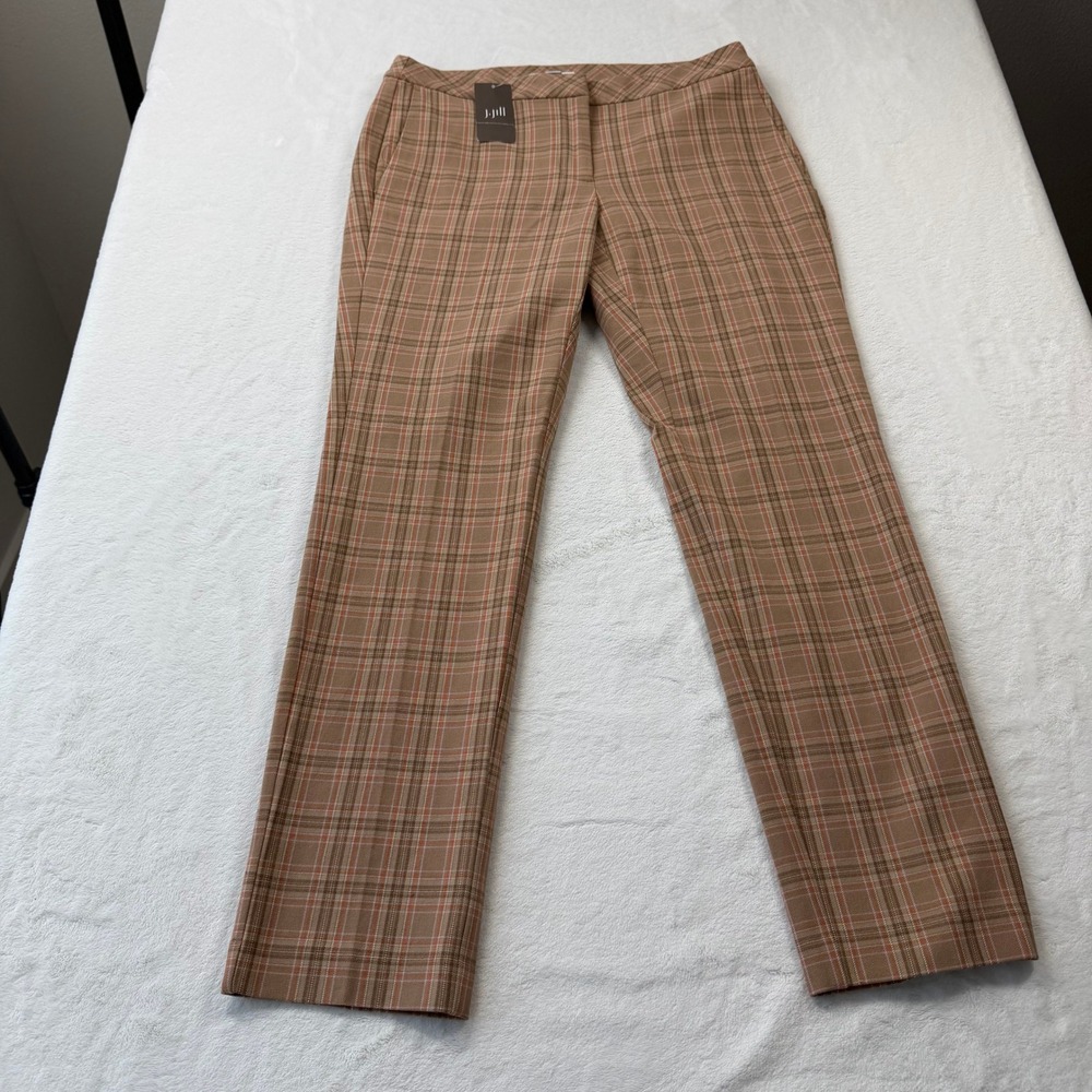 J. Jill Wearever Bi-Stretch Pants Womens 4 Camel Multi Plaid NWT Trousers - Picture 1 of 12